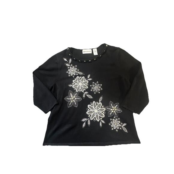 alfred dunner women top medium Black With Floral Pattern - Picture 1 of 8
